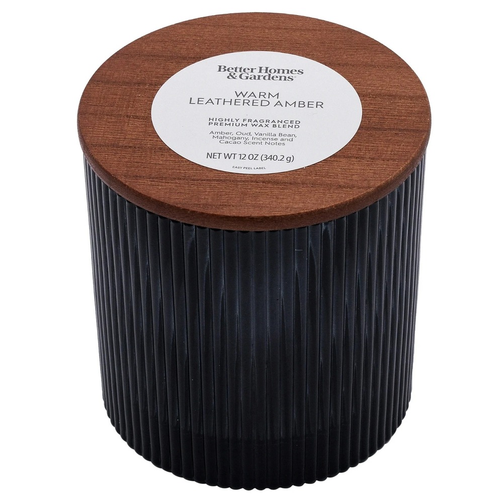 Better Homes & Gardens Warm Leathered Amber Scented 2-Wick Glass Jar Candle 12oz - Picture 2 of 3
